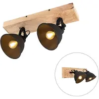JUST LIGHT Applique-plafonnier, noir, bois, spots mobiles, L 44 cm