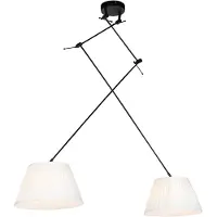 QAZQA Suspension noire avec abat-jour plissés crème 35 cm 2 lumières - Blitz