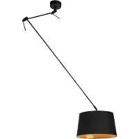 QAZQA Suspension noire avec abat-jour en coton noir et or 35 cm - Blitz