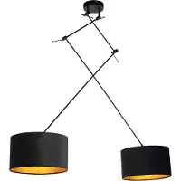 QAZQA Suspension noire avec abat-jour en velours noir et or 35 cm 2 lumières - Blitz