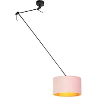 QAZQA Suspension noire avec abat-jour en velours rose poudré et or 35 cm - Blitz