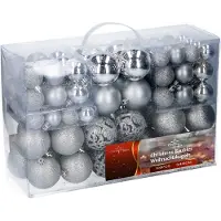 Merkloos Cadeaux de Noël Boules de Noël Ensemble Argent - 100 Boules de Noël en Plastique - Différents Finitions - Ø 3/4/6 cm