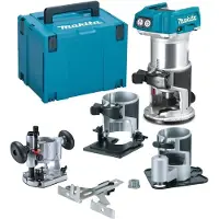 Makita Affleureuse DRT50RTJX3 18V (2x5Ah) Ø 8mm avec kit d'accessoires