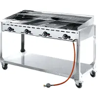 Hendi Système de gril Green Fire 4 brûleurs, Profi Line, avec support à roulettes, gris clair, 22kW, 1400x612x(H)825mm
