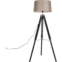 QAZQA Lampadaire trépied noir avec abat-jour 45 cm en lin taupe