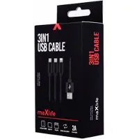MaXlife OEM001520, Noir, USB-A, Micro USB + Lightning + USB-C, 1 mètre, Mâle, Mâle