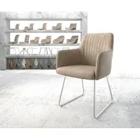 DELIFE Chaise-de-salle-à-manger Greg-Flex microvelours beige vintage pied trapèze acier inoxydable brossé ressorts ensachés