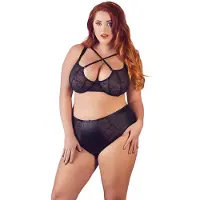 Cottelli Grande Taille - soutien-gorge croisé et culotte (noir) - 85E/L