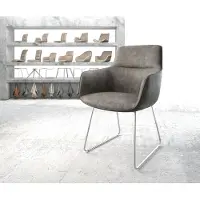 DELIFE Chaise-de-salle-à-manger Pejo-Flex microvelours anthracite vintage pied trapèze acier inoxydable brossé ressorts ensachés