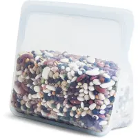 Stasher , Sac Alimentaire Réutilisable en Silicone, Stand Up Moyen, Transparent, 56 fl oz (1 650 ml)