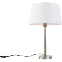 QAZQA Lampe de table moderne en acier avec abat-jour blanc 32 cm - Simplo