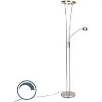 QAZQA Lampadaire moderne en acier et verre avec bras de lecture LED - Divine