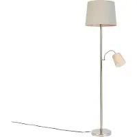 QAZQA Lampadaire classique en acier avec abat-jour gris et liseuse - Retro