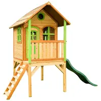 Axi Laura Maison Enfant Avec Toboggan Vert | Aire De Jeux Pour L'Extérieur En Marron & Vert | Maisonnette / Cabane De Jeu En Bois