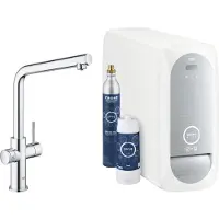 GROHE Blue Home Mitigeur monocommandé pour évier Starter Kit, portée 221mm, bec en L, avec fonction filtre et refroidissement, 31454001