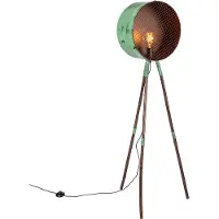 QAZQA Lampadaire vintage sur trépied en bambou vert avec cuivre - Barrel