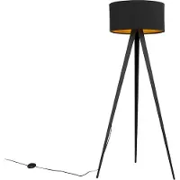 QAZQA Lampadaire noir avec abat-jour noir et intérieur doré - Ilse