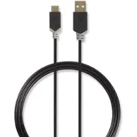 Nedis Câble USB | USB 2.0 | USB-A mâle | USB-C mâle | 60 W | 480 Mbps | Plaqué or | 1,00 m | Rond | PVC | Anthracite | Boîte avec fenêtre