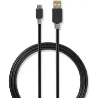 Nedis Câble USB - USB 2.0 - USB-A mâle - USB Micro-B mâle - 480 Mbps - Plaqué or - 2,00 m - Rond - PVC - Anthracite - Boîte