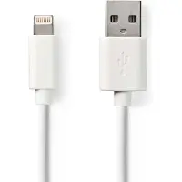 Nedis Câble Lightning - USB 2.0 - Apple Lightning 8 broches - Connecteur USB-A - 480 Mbps - Nickelé - 1,00 m - Rond - PVC - Blanc - boîte