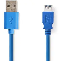 Nedis Câble USB | USB 3.2 Gen 1 | USB-A mâle | USB-A femelle | 5 Gbps | Nickelé | 2.00 m | Rond | PVC | Bleu | Boîte