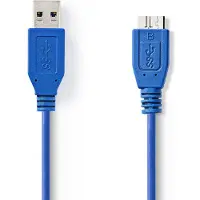 Nedis Câble USB - USB 3.2 Gen 1 - USB-A mâle - USB Micro-B mâle - 5 Gbps - Nickelé - 5,00 m - Rond - PVC - Bleu - Couvercle