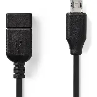 Nedis Adaptateur USB | USB 2.0 | USB Micro-B mâle | USB-A femelle | 480 Mbps | 0.20 m | plat | Nickelé | PVC | Noir | Sac plastique NE550677357