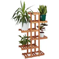 Relaxdays 10020746 Etagère à fleurs en bois escalier pour plantes 5 niveaux échelle plantes intérieure HxlxP: 125 x 81 x 25 cm marron clair