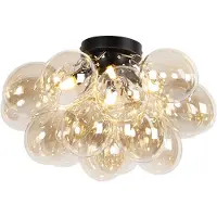 QAZQA Plafonnier design noir avec verre ambré 4 lumières - Uvas