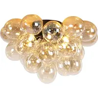 QAZQA Plafonnier design noir avec verre ambre 6 lumières - Uvas