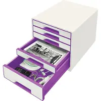 Leitz Wow Desk Cube 5 Drawers 1 Large And 4 Small Buc Drawers Blanc Enfants