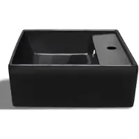 vidaXL Vasque en céramique avec trou pour robinet/trop-plein Noir Carré