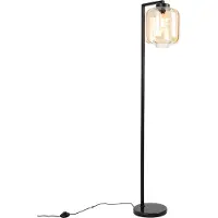 QAZQA Lampadaire design noir avec verre ambré - Qara Down