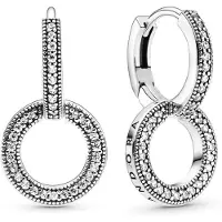 Pandora Boucles d'oreilles Logo and Circles Hoop, (Argent 925, Argent sterling 925)