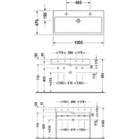 Duravit Plan de toilette VERO avec lavabo HLB 1000x470mm, fermé 2 HL blanc (470 mm, 1000 mm)