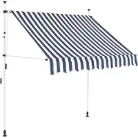 vidaXL Store rétractable manuel 200 cm bleu/blanc rayé
