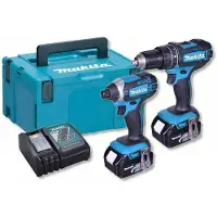 Makita DLX2131TJ - Pack 2 Outils Sans-fil - 18V Li-ion -Perceuse Visseuse À Percussion (DHP482) & Visseuse À Percussion (DTD152) - 2 Batteries 5,0 Ah - MAKPAC