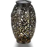 Gizmo Lanterne solaire Oriental - bronze foncé/or - lampe de table LED - éclairage solaire de jardin - capteur jour/nuit - 23 x 13.5 cm