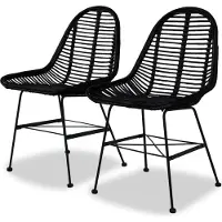 vidaXL Chaise de salle à manger 2 pcs. Rotin naturel noir