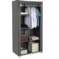 Songmics Armoire avec 1 tringle à vêtements 6 étagères Non-tissé, gris