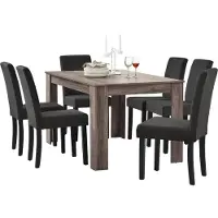 En.casa [] Table de salle à manger (chêne antique) avec 6 chaises de salle à manger en gris foncé - 140x90cm