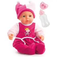 Bayer 94682AA Poupée Hello Baby fonctionnelle, parlante, bouche mobile, interactive, avec biberon, tétine, rose 46 cm
