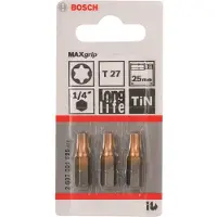 Bosch Lot de 3 embouts de vissage Max Grip Torx T27 queue 6 pans mâle 1/4 Longueur 25mm 2607001695