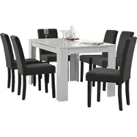 En.casa [] Table de salle à manger (blanche) avec 6 chaises de salle à manger gris foncé - 140x90cm