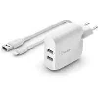 Belkin Chargeur secteur 2 ports USB-A avec câble Lightning 24 W Blanc