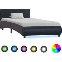 vidaXL Cadre de lit avec LED Noir Similicuir 90x200 cm