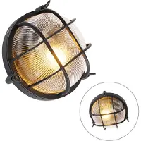 QAZQA Applique murale ronde industrielle noire IP44 - Noutica