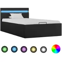 vidaXL Lit avec sommier hydraulique LED gris foncé Tissu 100x200 cm