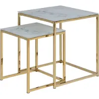 Emob Ensemble de 2 tables d'appoint rondes Anika - marbre blanc/ doré