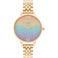 Olivia Burton Montre analogique pour femmes , collection Rainbow, avec bracelet en acier inoxydable doré